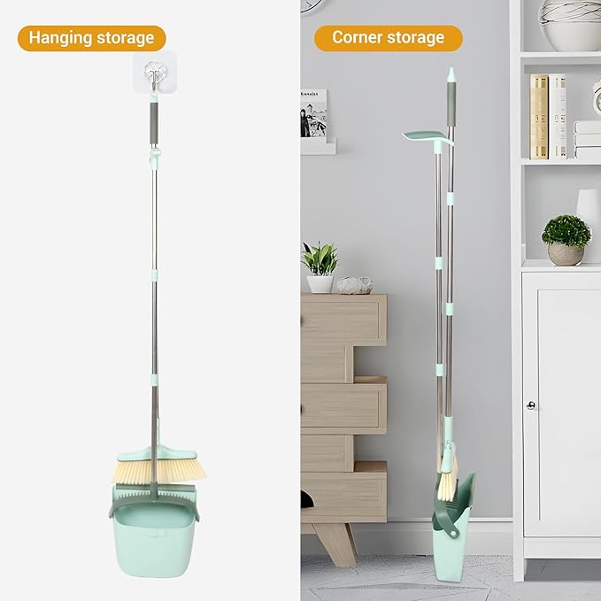 Sayene Broom and Dustpan Set,Long Handle Broom and Dustpan Set,Broom with Stand Up Dustpan Combo Set,for Home, Office, Lobby(Coffce)