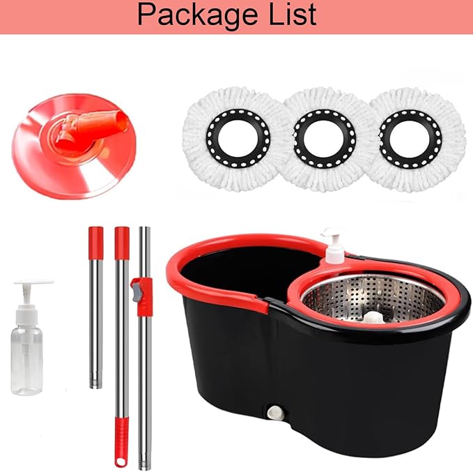Spin Mop and Bucket with Wringer Set, 360° Spinning Mop Bucket System with 3 Microfiber Mop Replacement Heads Refills,56" Stainless Steel Extended Handle for Floor Cleaning Home(20QT) (Green) (Black)