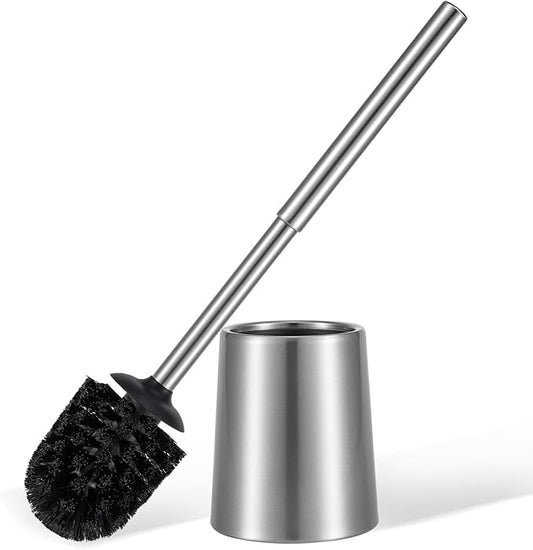 Smartbin Stainless Steel Toilet Brush and Holder Toilet Brush and Cases Bathroom Bowl Cleaning Brush Double Layer Holder Long Brush Handle High Density Bristles Silver