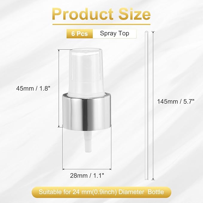 uxcell 6 Pcs Silver White Spray Top, 24/410 Fine Mist Sprayer Reusable Replacement Spray Bottle Pump Plastic Top for Cosmetic Perfume and Body Sprays Bottle