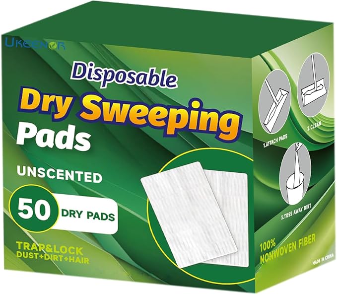UKEENOR Dry Mop Refills 50 Counts Disposable Dusting Cloths Dry Sweeping Refills Dry Duster Cloths Mop Pads Floor Cloth Refills Electrostatic Cloths 7.8"x11.8" Extra Thick Box Packing