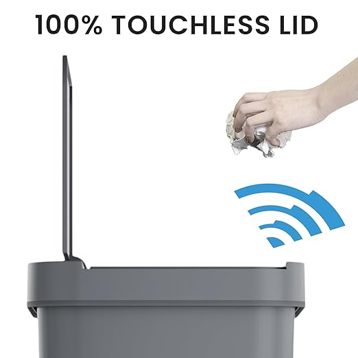 iTouchless Prime 13.2 Gallon Sensor Kitchen Trash Can with Lid, Durable Dent-Proof, Slim and Space-Saving, Automatic Trashcan Wastebasket for Home, Office, Business, Garage, Living Room, Gray Plastic