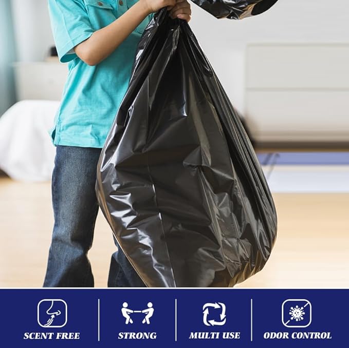 Teivio Large Black Trash Bags 55-60 Gallon 22 Counts Fit 50,55,60,Gal All Purpose Garbage Bags, Extra Large Lawn and Leaf Bags Outdoor Trash Can Liner, Drum Liners, Workshops, Backyard