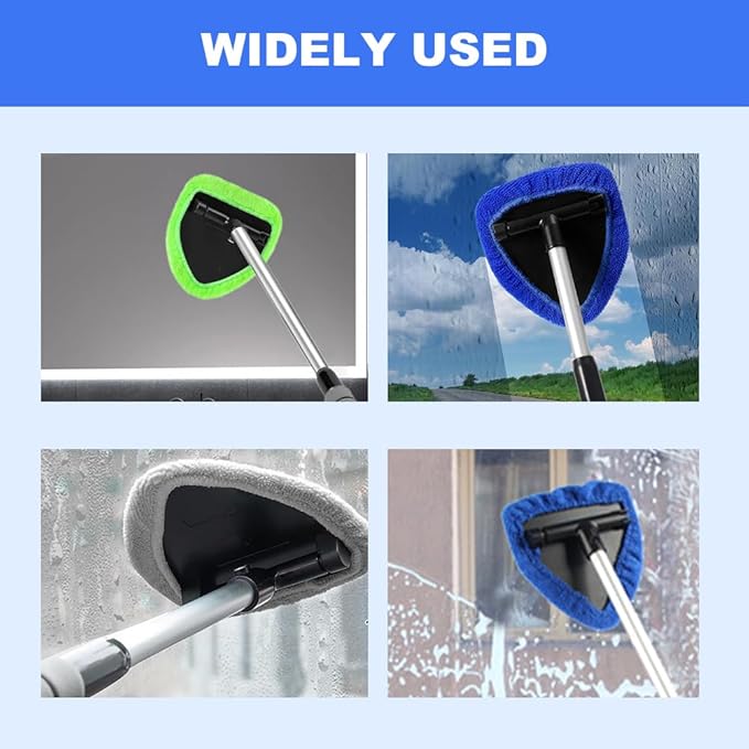 Windshield Cleaning Tool, 2025 New Car Interior Window Cleaning Kit with Extendable Handle, with 3 Towel Pads Windshield Cleaning Tool, Auto Glass Wiper for Windshield, Trucks, SUVs, RVs (Green)