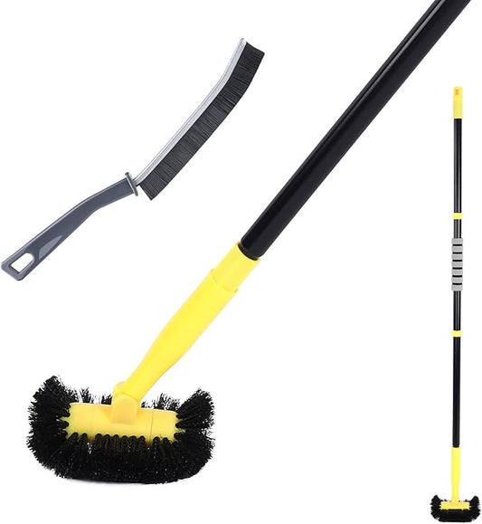 EtenSum Grout Cleaning Brush with Long Handle - Hard Bristle Hand Held Grout Cleaner Brush for Tile Grout, Shower Cupboard Corner Cleaning