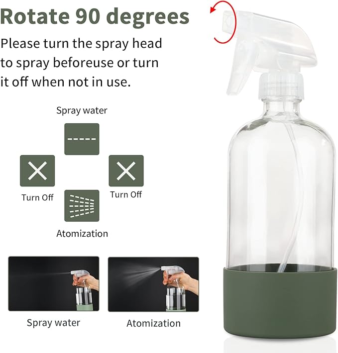 HOMBYS 16 Oz Clear Glass Spray Bottles with Silicone Sleeve,Empty Boston Bottle Spray Bottle with Adjustable Nozzle,Refillable Container for Cleaning, Essential Oils, Hair, Plants
