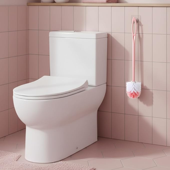 Acellegic 12 Pcs 17.3 Inch Pink Toilet Brush Bulk with Hook Hole Long Handle Toilet Bowl Cleaner Scrubber for Bathroom Household Cleaning Supplies Home Gifts