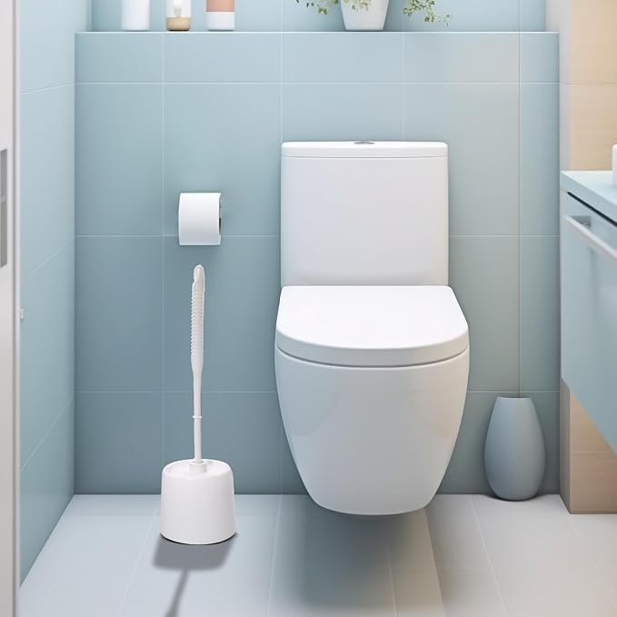 TANEMUDO 14 Sets Toilet Brush and Holder Set 14.57 Height Bathroom Cleaning Brush with Caddy, Toilet Bowl Scrubber for Deep Cleaning(White)
