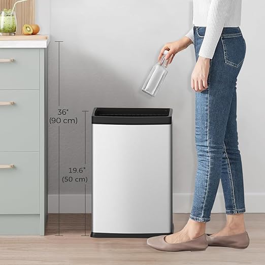 25L/6 Gallon Stainless Steel Square Trash Can, Large Kitchen Garbage Can, Office Commercial Trash Bin Silver Garbage Can, Large Open Top Waste Basket (25L Silver)