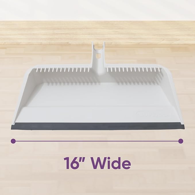 Superio 2-Pack Wide Plastic Dustpan with Comb - 16" Wide, Rubber Lip, Broom Handle Clip, White