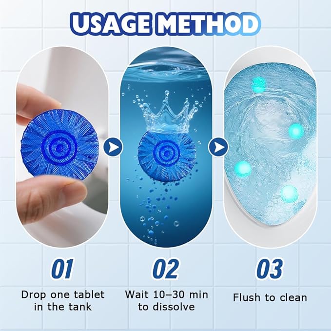 Automatic Toilet Bowl Cleaner, 2025 New Toilet Cleaning Tablets, Long Lasting Tank Cleaner for Bathroom, Convenient Blue Deodorizer, Easy Flush Cleaner Tablets for Home (20)