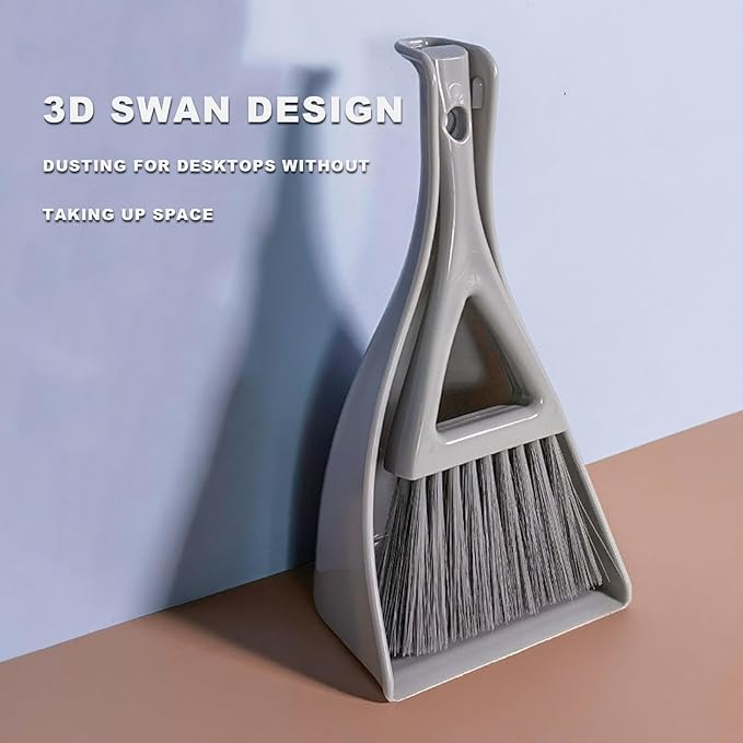 BSMstone Dust Pan Broom Brush Dustpan -Mini Broom and Dustpan Combo Set, Handheld Sweeper Cleaning for Tables, Keyboards, Guinea Pig Cage, and Cat Litter, etc. (Grey)