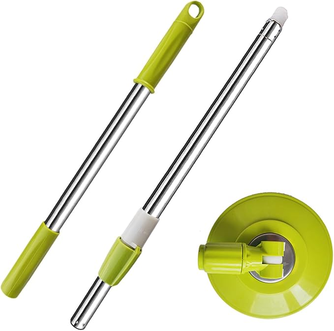 Spin Mop Replacement Mop Handle, 49-inch 360 Degrees Rotating Telescopic Replacement Mop Stick with Reinforced Plastic Disc for Spin Mop Bucket Cleaning System (Plastic Disc, Green)