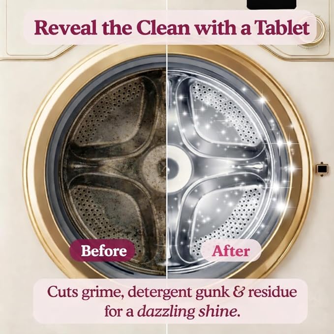 Washing Machine Cleaning Tablets – Non-Toxic, Eco-Friendly, Biodegradable Washer Cleaner Tablets for HE, Front Load & Top Load Machines – Odor Remover and Descaler Tabs (6-Month Supply)