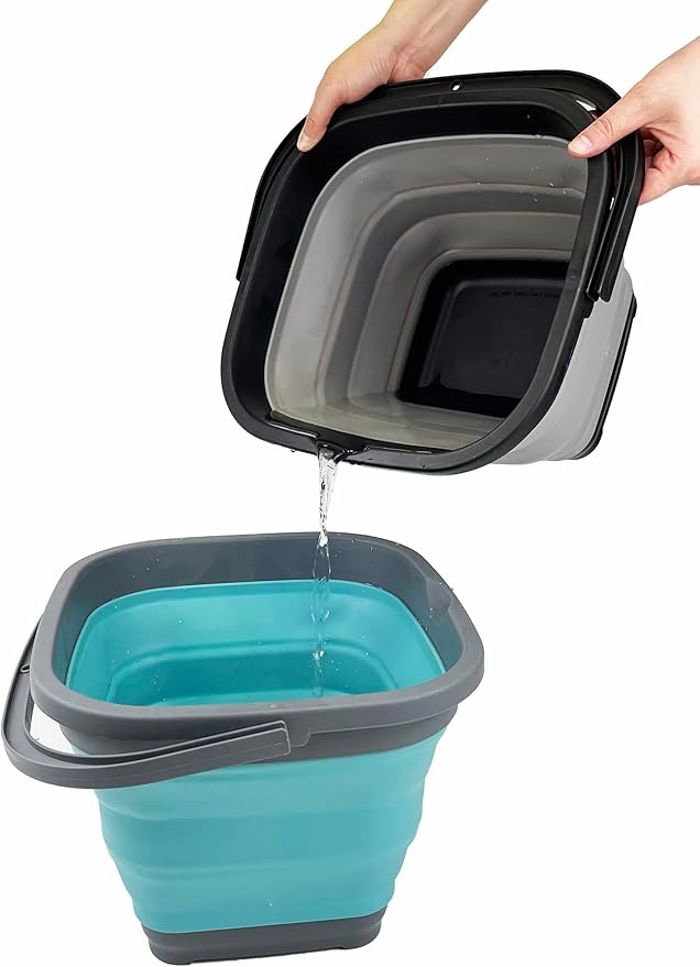 SAMMART 10L (2.6 Gallon) Collapsible Rectangular Handy Basket/Bucket (Grey/Crystal Blue)