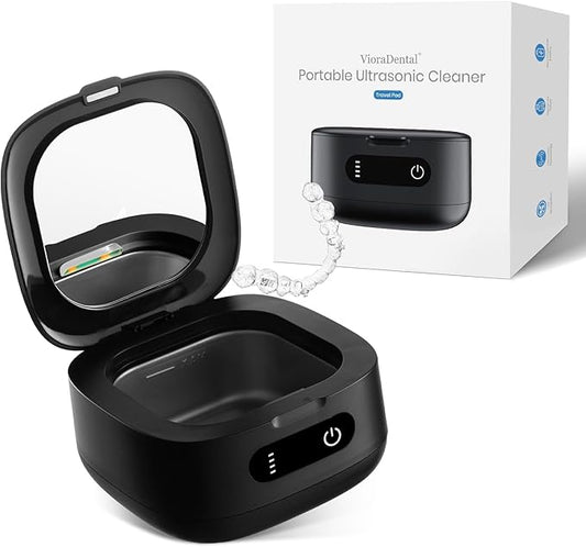 Viora Rechargeable 52kHz Ultrasonic Retainer Cleaner: Cordless Portable UV Dental Cleaning Pod for Invisalign, Denture, Mouthguard, Nightguard, Jewelry, with Mirror, USB-C Travel Cleaning Kit+Tablets