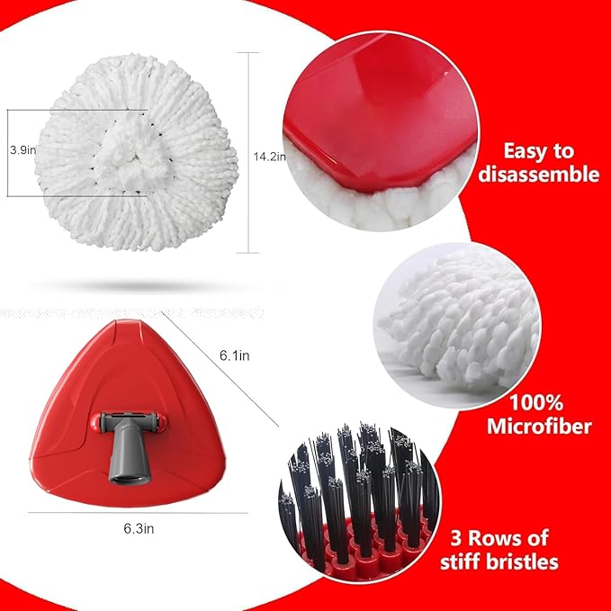 Spin Mop Head Replace Compatible with O Cedar EasyWring 1 Tank, Upgraded Scrub Brush and Base, 4 Microfiber Mop Replacement Head, 1 Handle, Easy to Install Attachments