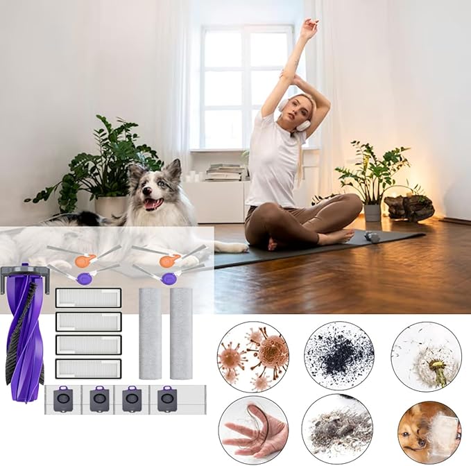 16 Pcs Replacement Accessories Kit Compatiible With Narwal Flow Robot Vacuum,1 Main Brush Roller,4 Side Brush,4 Hepa Filters,2 Track Mop Cloth,4 Dust Bag,