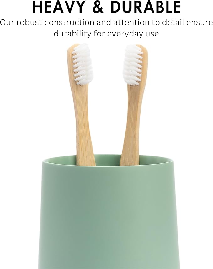 Yew Design Matte Sage Green Toothbrush and Toothpaste Holder and Cup for Bathroom Vanity and Countertop, Round Organizer for Electric Toothbrushes, Floss, Razors, Cotton, and Mouthwash