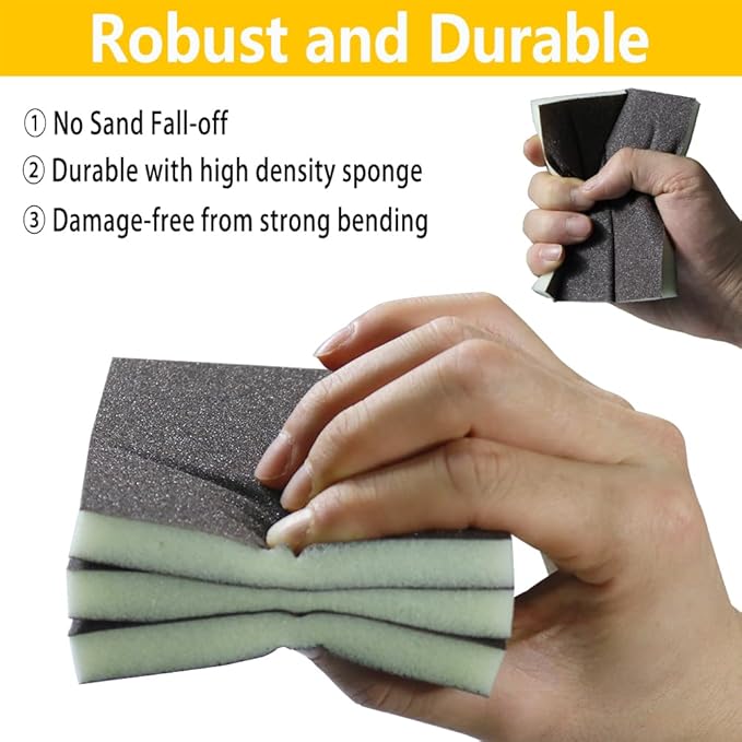 16PCS 150 Grits Sanding Sponge Medium Coarse Sanding Block, Washable and Reusable Wet Dry Sandpaper Sponge， Sander Sponges for Wood Drywall Metal Wood