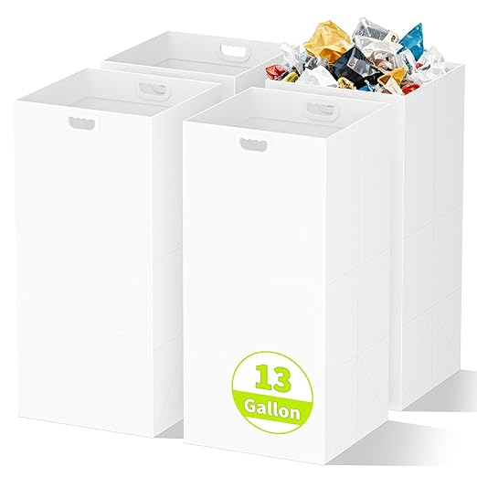 13 Gallon Disposable Trash Cans for Parties, 4 Pack Extra Large Portable Trash Can White Pop Up Trash Cans Bin, Recycle Collapsible Garbage Can Bins for Party Kitchen Camping Trash Can