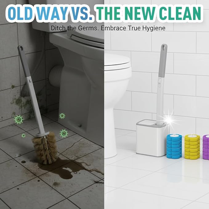 Disposable Toilet Brush, Toilet Brush Holder, Compact Wall Mounted DisposableToilet Cleaning System for Modern Bathrooms, Hygienic Toilet Cleaner for Families (Ocean Scent-6PCS)