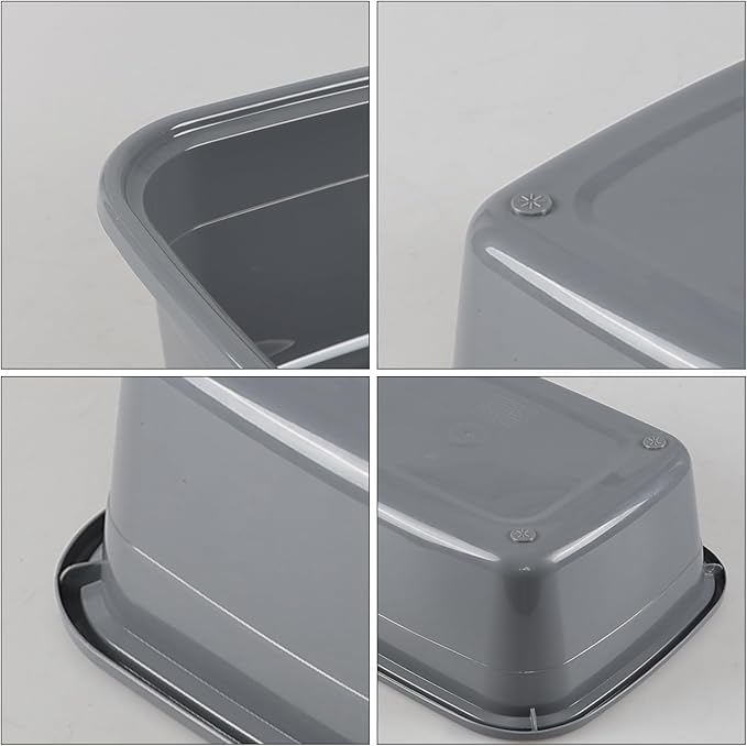12 Quart Rectangle Plastic Dishpan Basin, 4 Pack Small Dish Tub, Grey