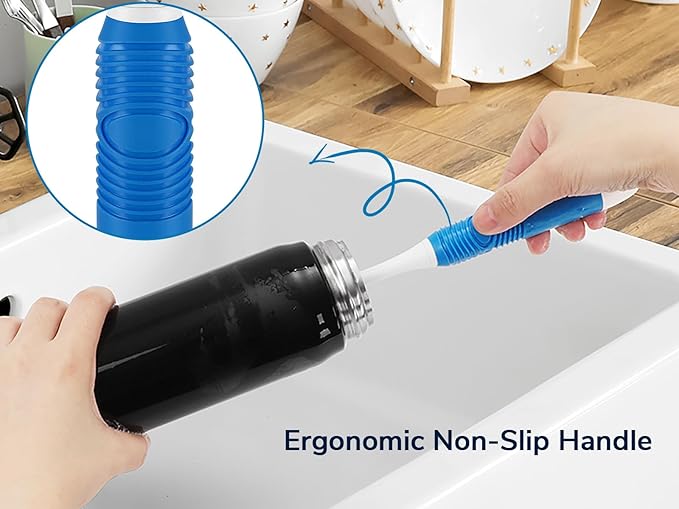 Bottle Brush 4-Pack, Baby Bottle & Water Bottle Cleaner Brush with Long Handle and Dual-Action Bristles