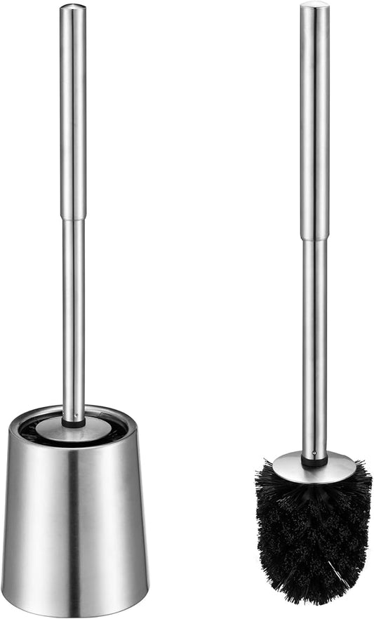 SOPRANNOMIN SUS304 Stainless Steel Toilet Brush and Holder Set Toilet Brush Case Cleaner for Toilet Bowl Bathroom Cleaning Brush Caddy Cepillo de Baño Brushed Stainless Silver