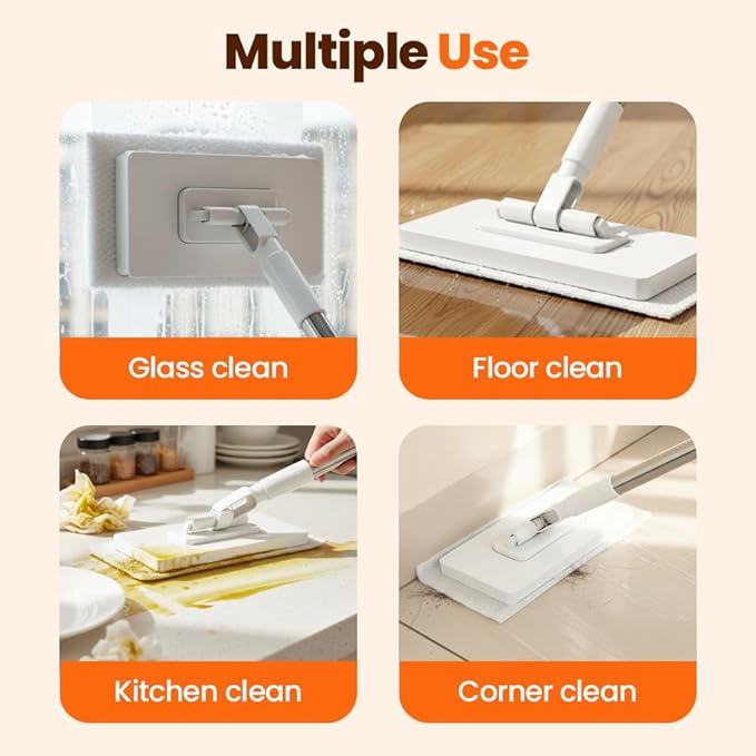 Snap Grip Mini Mop,Mini Sweeper Mop No-Touch Dirty Cleaning Flat Dust Mop for Dry Wet Disposable Pads,Corners Wall Multi Surface Cleaning (White 6.3x40 inch)