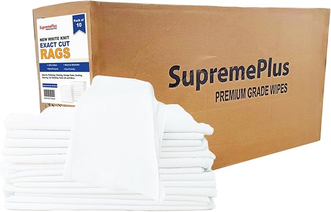 SupremePlus Premium Exact Cut White T-Shirt Cleaning Rags (10 Pack of 10 Pieces) - 20"x20" Cotton Rag for Mechanic Shops, Cast Iron, Staining Wood, Painting & Households – Shop Rags Bulk