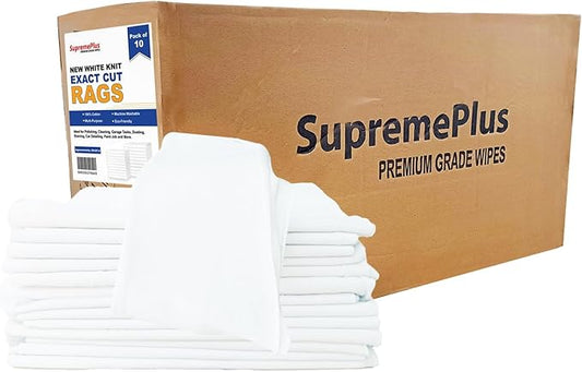 SupremePlus Premium Exact Cut White T-Shirt Cleaning Rags (10 Pack of 10 Pieces) - 20"x20" Cotton Rag for Mechanic Shops, Cast Iron, Staining Wood, Painting & Households – Shop Rags Bulk