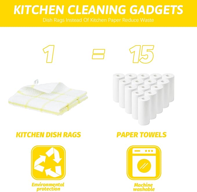 Nialnant 8 Pack Dish Cloths for Washing Dishes, 100% Cotton Reusable Cleaning Rag, Quick Drying Dish Towels for Kitchen,12x12 Inches,Yellow Plaid