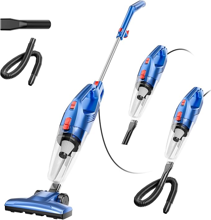 fenhua Corded Stick Vacuum Cleaner - Lightweight, Powerful Suction with 450W Motor, 3-in-1 16.4Ft Cord Vacuum Cleaners for Home, Hard Floor, Carpet, Pet Hair Deep Blue