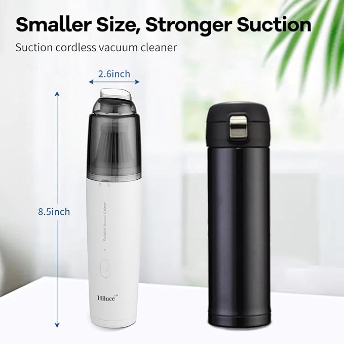 Hiluce Mini Vacuum Cleaner Cordless,Car Vacuum Cleaner Portable with HEPA Filter, High Power Rechargeable 2 Suction Modes, Lightweight Vacuum for Keyboard,Car, Home, Office, Pet