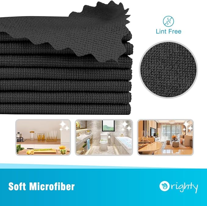 Orighty Black Microfiber Cleaning Cloth, 150 Pack Highly Absorbent Cleaning Supplies, Lint Free Kitchen Towels Cleaning Rags, Microfiber Towels for Cars, House, Window, 12x12 inch