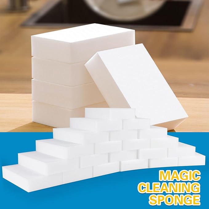 SUBCULTUREPICK 100 Pack Magic Sponge Eraser, Melamine Sponges Foam Pads in Bulk, Multi-Functional Household Cleaning Sponges for Kitchen, Furniture, Bathtub, Bathroom, Wall Cleaner, Shoes Cleaning
