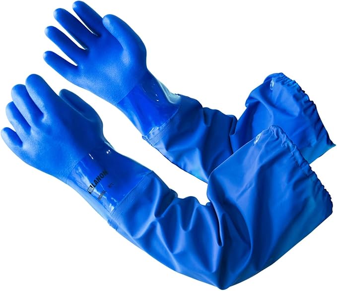 LANON 26" Elbow Length PVC Chemical Resistant Gloves, Heavy-Duty Long Rubber Gloves, Acid, Alkali & Oil Protection, Large