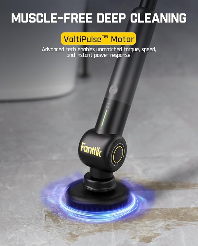 Fanttik Flip G9 Pro Electric Scrubber, VoltiPulse Motor, Dual-Speed Rotary Cleaner with 6 Brush Heads, Adjustable Angle & Extendable Handle, IPX7 Waterproof, Type-C Charging for Bathroom, Tile, Grout