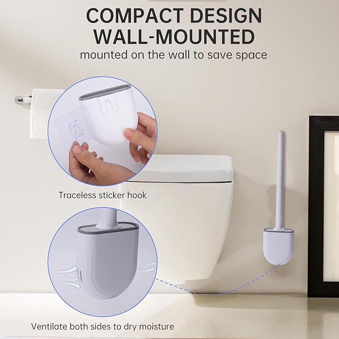 RV Toilet Bowl Brush 2pcs, Toilet Brush Silicone Won't Damage Toilets, Wall Mounted Toilet Brush-Anti-Roll, Anti-Drip Design, Suitable for RV Travel Trailers and Campers, Made by RVers for RVers (2)