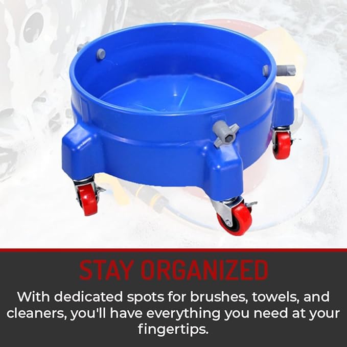 Heavy Duty Car Wash Bucket Dolly with 360° Swivel Casters | Fits 3.5–7 Gallon Buckets | 300 lb Capacity | Soap Holder | Rolling Pail Stand for Auto Detailing |Green
