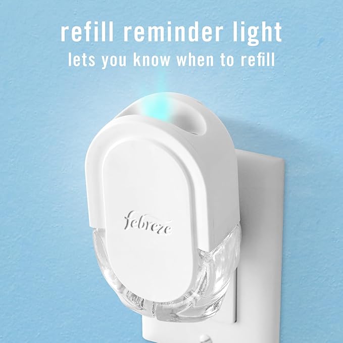 Febreze Plug In Air Freshener, Odor-Fighting Scented Oil Starter Kit, Air Fresheners for Home and Bathroom and Kitchen, Long Lasting for Strong Odors, Gain Original Scent, Warmer + 4 Refill
