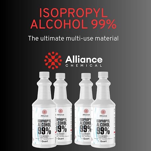 Isopropyl Alcohol 99% - 1 Gallon (4 x 32 FL Oz Bottles) - High-Purity Concentrated Rubbing Alcohol for Effective Cleaning - Quick-Drying, Domestically Sourced IPA