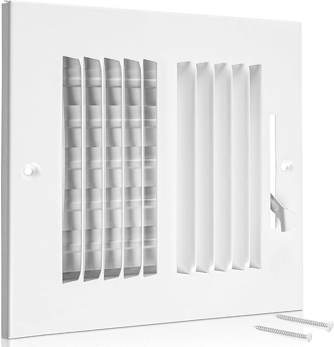 Ceiling Register - Air Vent Covers for Home Ceiling or Wall - 8X4 Inch (Duct Opening) 2-Way White Grille Register Cover with Adjustable Damper for HVAC Heat and Cold Air Conditioner