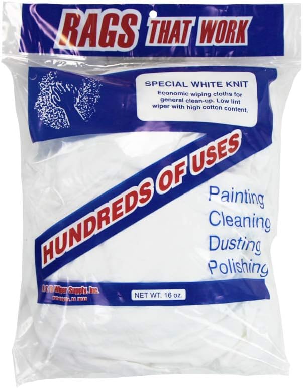 Arkwright W43 Cotton Tshirt Rags - 1 lb Bag - Soft Lint Free Cloths for Cleaning, Streak & Scratch-Free, Professional Grade Wiping Towels for Polishing, Painting, and Staining, White