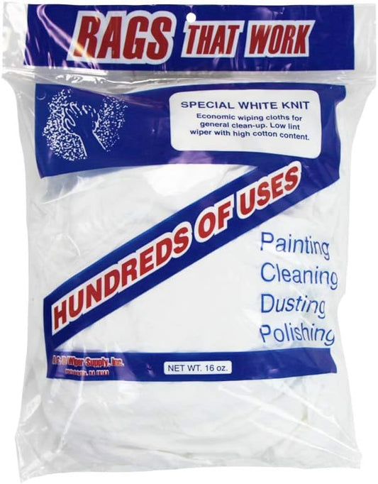 Arkwright W43 Cotton Tshirt Rags - 1 lb Bag - Soft Lint Free Cloths for Cleaning, Streak & Scratch-Free, Professional Grade Wiping Towels for Polishing, Painting, and Staining, White