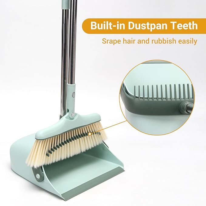 Sayene Broom and Dustpan Set,Long Handle Broom and Dustpan Set,Broom with Stand Up Dustpan Combo Set,for Home, Office, Lobby(Coffce)