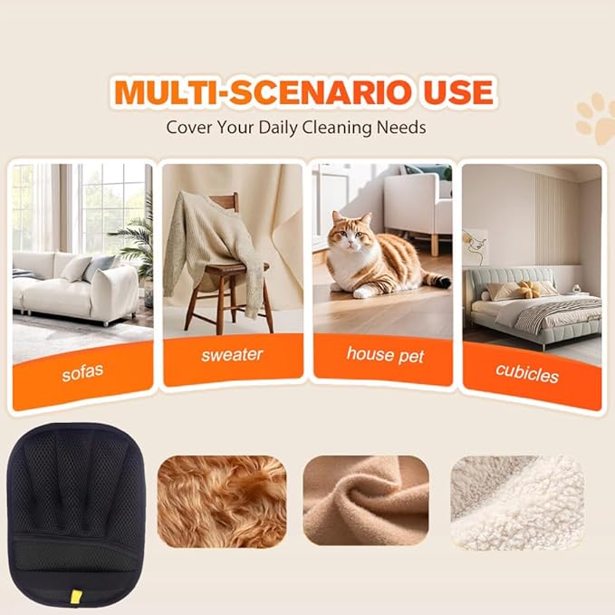 Orebog 2PCS Pet Hair Remover, Electrostatic Pet Hair Removal Gloves, Reusable Cat & Dog Hair Remover for Couch, Furniture, Carpet, Curtain, Upgraded Animal Fur Removal Tool, Cat Grooming Gloves