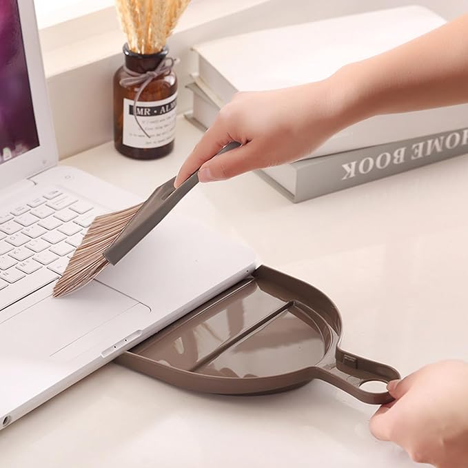 BSMstone Mini Broom and Dustpan Set Hand Broom with Dustpan Portable Housekeeping Cleaning Tools for Desk,Counter,Sofa,Kitchen,Office,Nest (Coffee)
