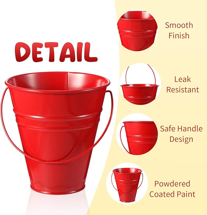 Sadnyy 6 Pack Galvanized Bucket, 5" Metal Bucket with Handles, Metal Buckets and Pails, Kids Party Supplies, Toy Container Table Centerpiece Decoration(Red, Orange, Yellow, Green, Blue, Purple)